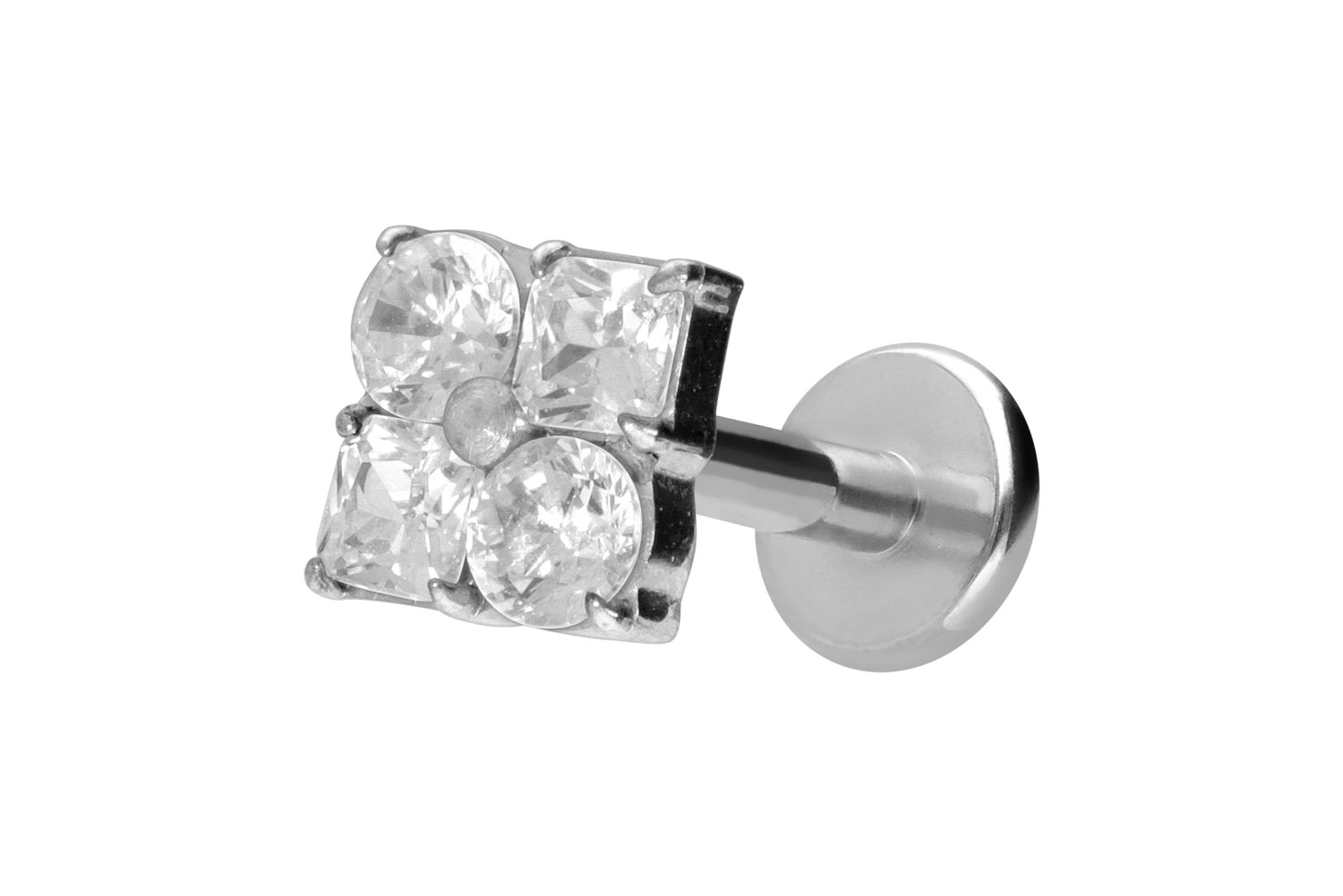 Titan Labret Piercing mit Innengewinde KRISTALLBLUME